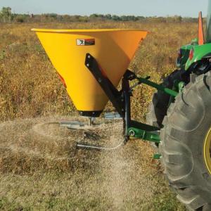 image of Frontier sb30b broadcast spreader on tractor in field