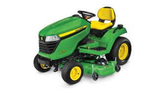 Three-quarter view of X570 lawn tractor.
