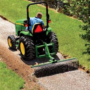 field image of Frontier LR20 series landscaping rake on a tractor