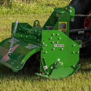field image of a Frontier RT12 series rotary tiller on the back of a tractor